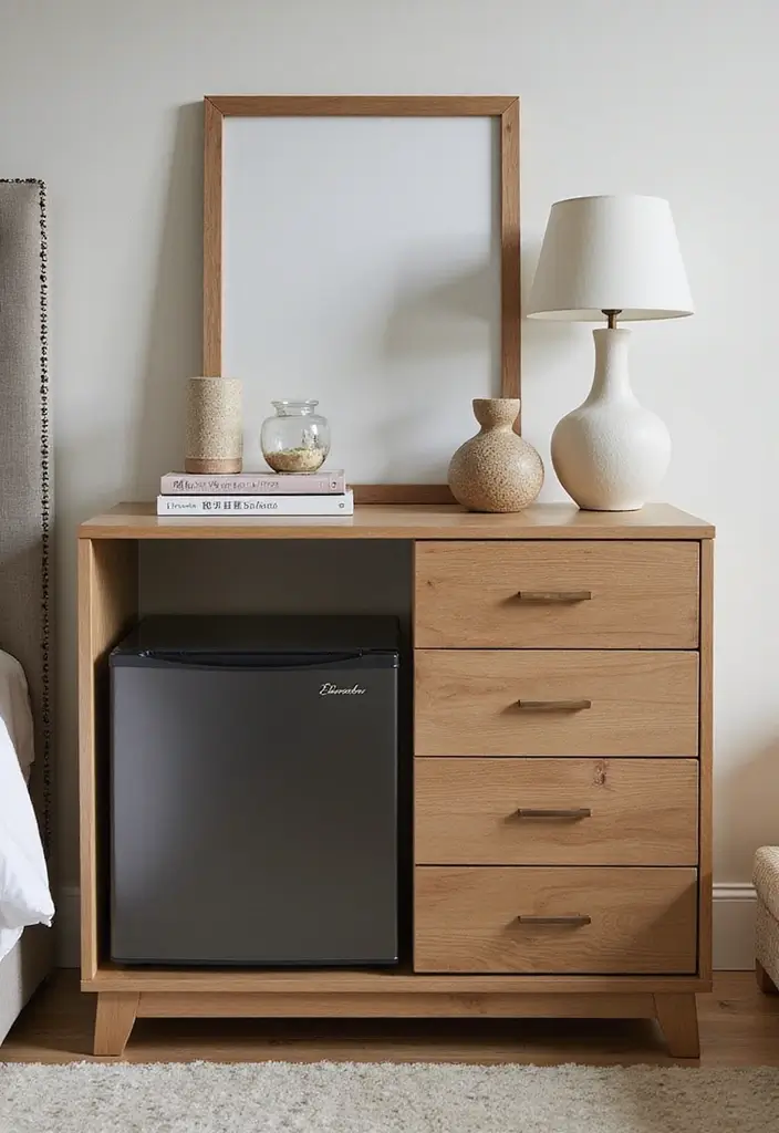 30 Mini Fridge in Bedroom Ideas That Are Smart & Stylish - 6. Hidden Mini Fridge Inside Furniture