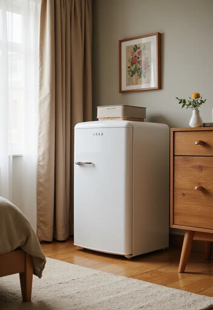 30 Mini Fridge in Bedroom Ideas That Are Smart & Stylish - 9. Mini Fridge with Matching Furniture