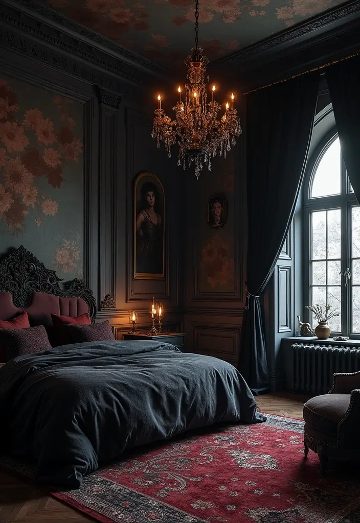 30 Preteen Boys Bedroom Ideas That Balance Fun & Function - 27. Dark & Mysterious: A Gothic-Themed Room