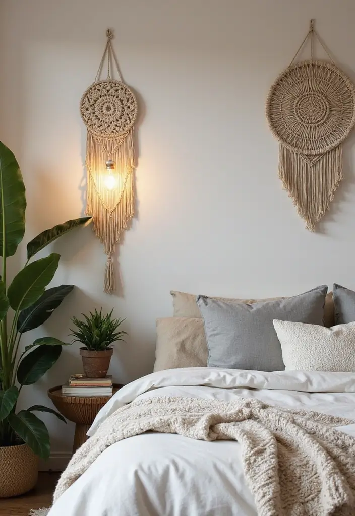 30 Wall Lamps Bedroom Ideas That Add Mood Lighting - 10. Bohemian Macrame Wall Lamps