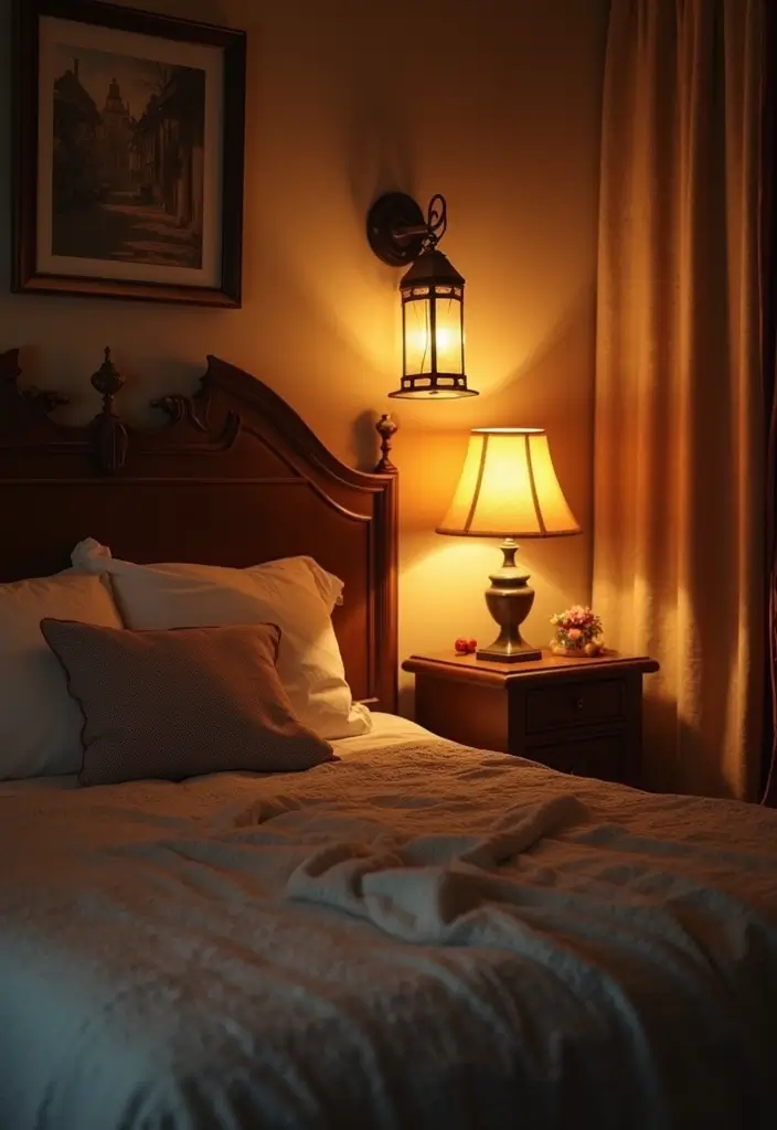 30 Wall Lamps Bedroom Ideas That Add Mood Lighting - 13. Vintage Lantern Style