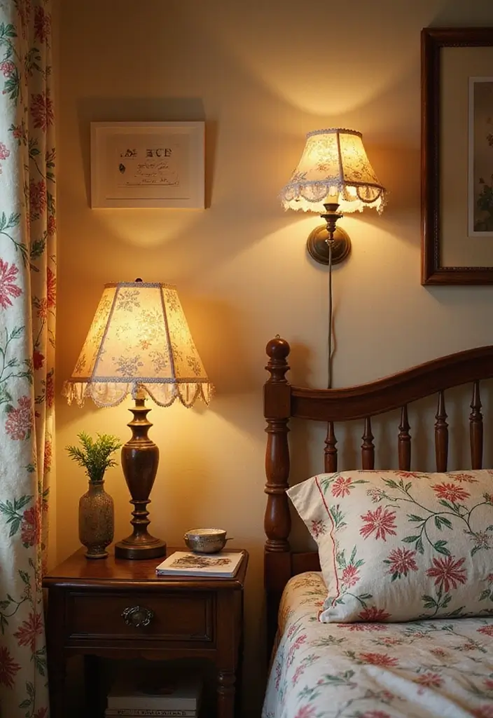 30 Wall Lamps Bedroom Ideas That Add Mood Lighting - 18. Retro Floral Patterns