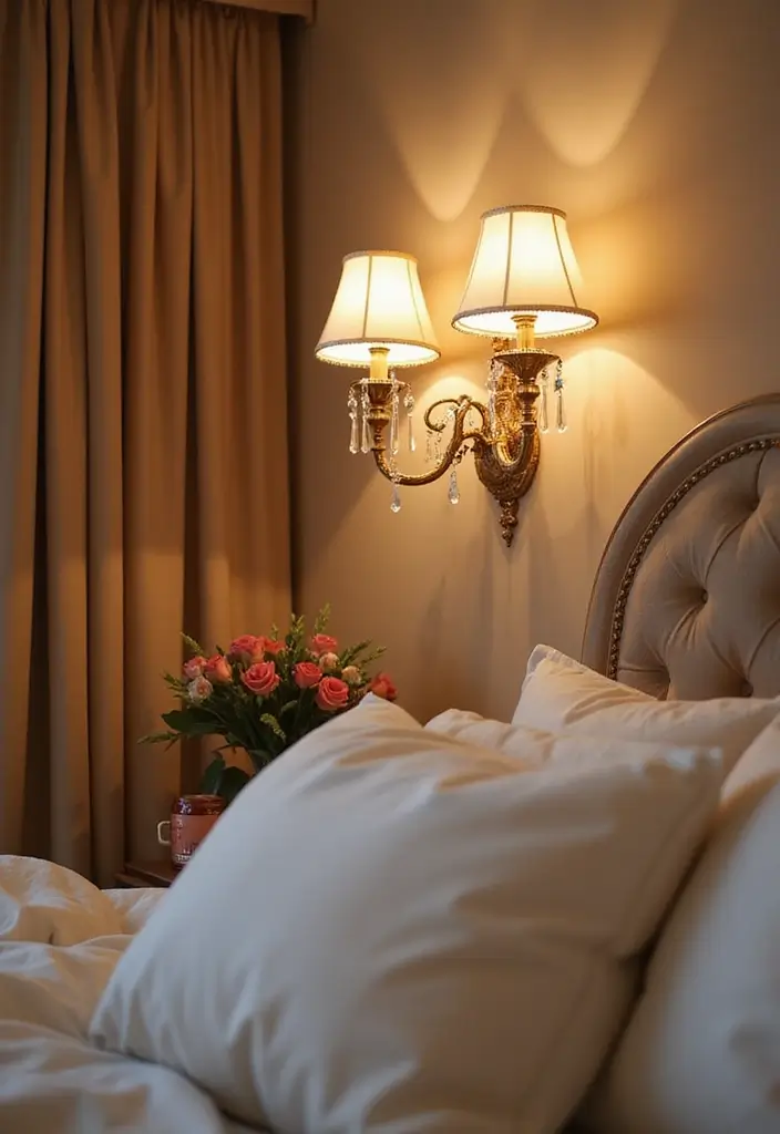 30 Wall Lamps Bedroom Ideas That Add Mood Lighting - 2. Elegant Sconces with Crystal Accents