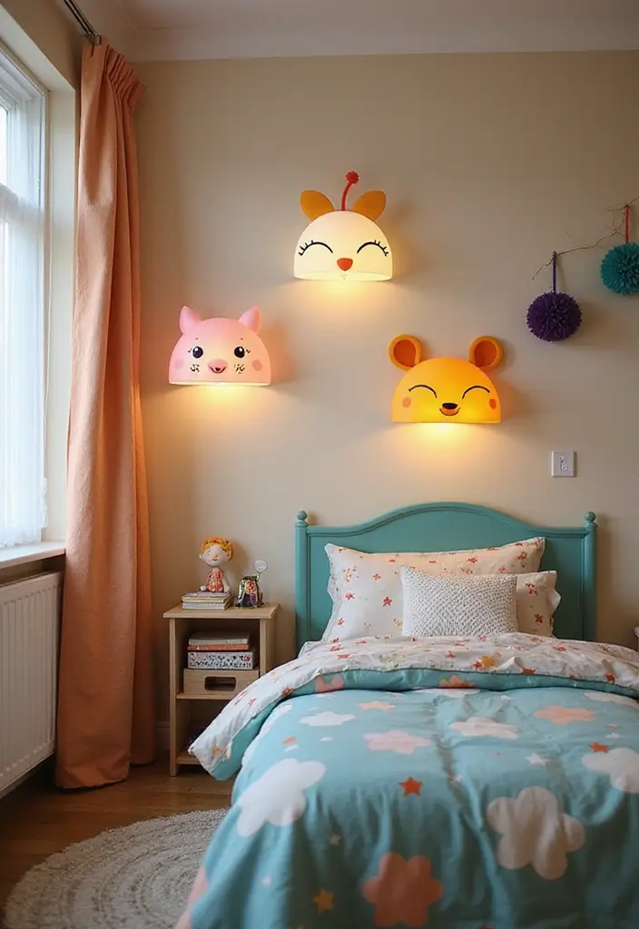 30 Wall Lamps Bedroom Ideas That Add Mood Lighting - 23. Playful Cartoon Characters