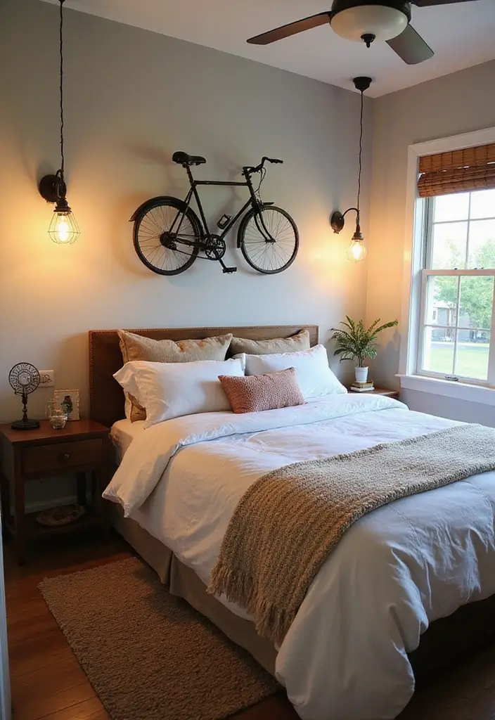 30 Wall Lamps Bedroom Ideas That Add Mood Lighting - 26. Vintage Bicycle Lamps