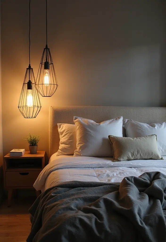 30 Wall Lamps Bedroom Ideas That Add Mood Lighting - 27. Minimalist Wireframe Art Lamps