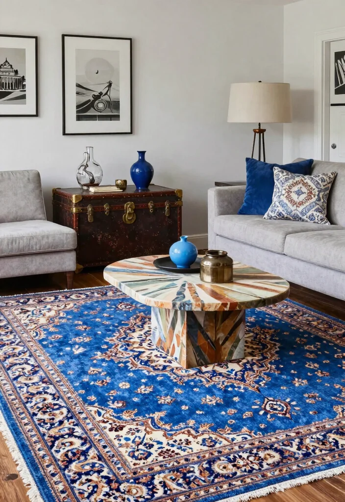 15 Blue Persian Rug Living Room Ideas Rich Classic Pattern - 11. Artistic Layering 1