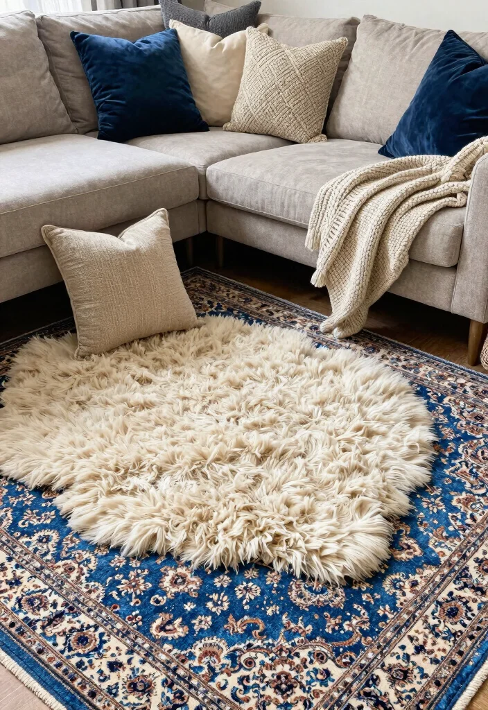 15 Blue Persian Rug Living Room Ideas Rich Classic Pattern - 4. Layering Textures 1