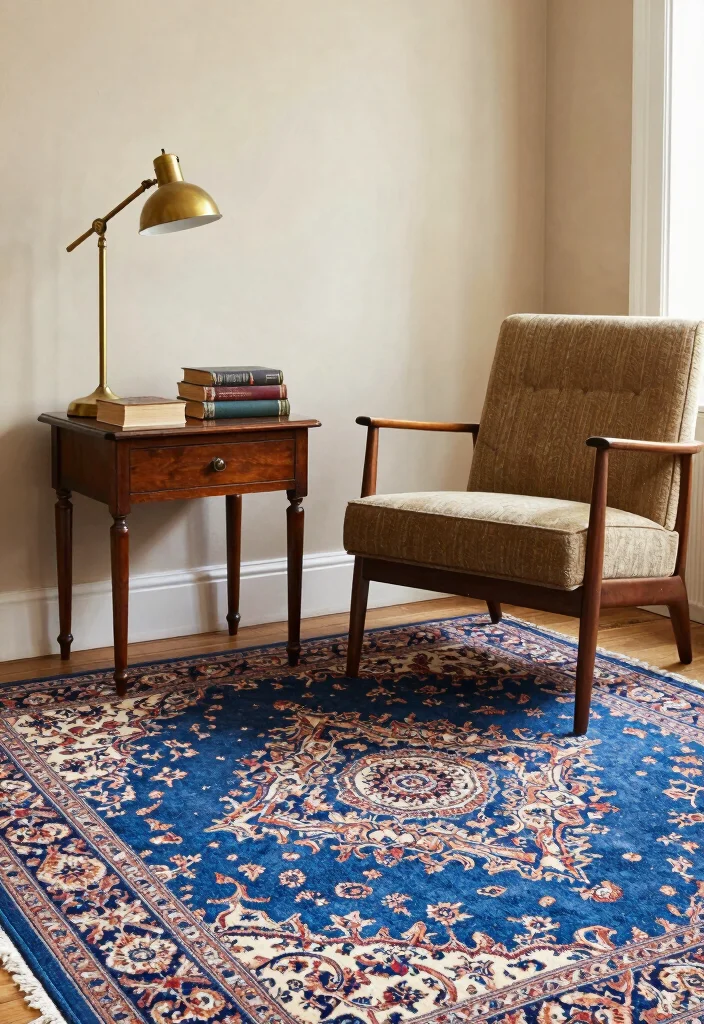 15 Blue Persian Rug Living Room Ideas Rich Classic Pattern - 5. Vintage Furniture Harmony 1