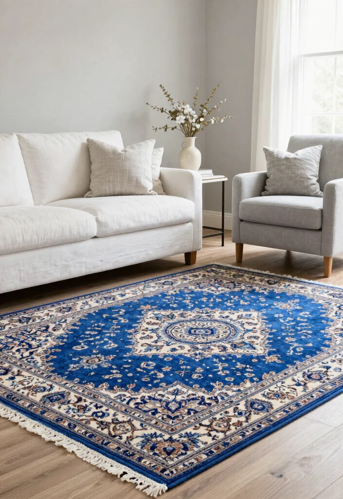 15 Blue Persian Rug Living Room Ideas Rich Classic Pattern - 6. Neutral Palette Accent 1
