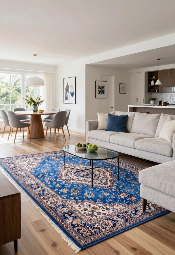 15 Blue Persian Rug Living Room Ideas Rich Classic Pattern - 7. Open Concept Living 1