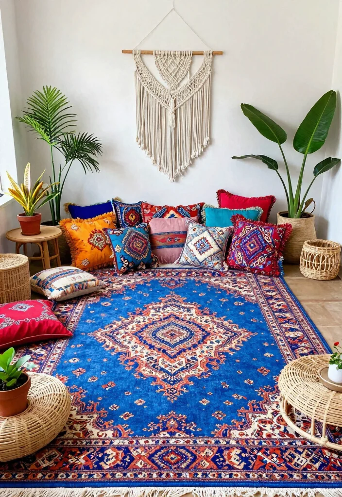 15 Blue Persian Rug Living Room Ideas Rich Classic Pattern - 8. Bohemian Vibes 1
