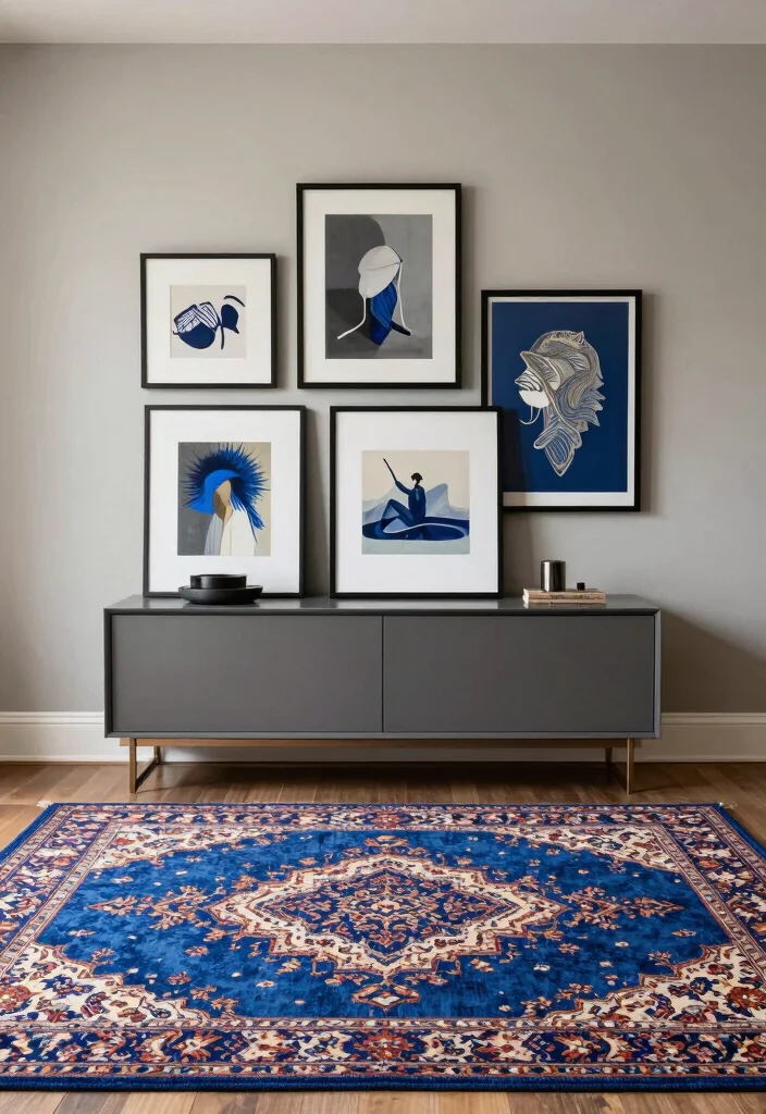 15 Blue Persian Rug Living Room Ideas Rich Classic Pattern - 9. Focus on Art 1