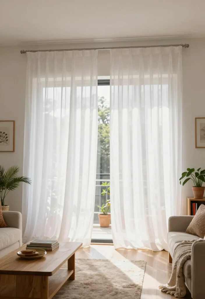 15 Ceiling Curtains Living Room Ideas for a Dramatic Soft Look - 1. Ethereal Sheer Curtains 1