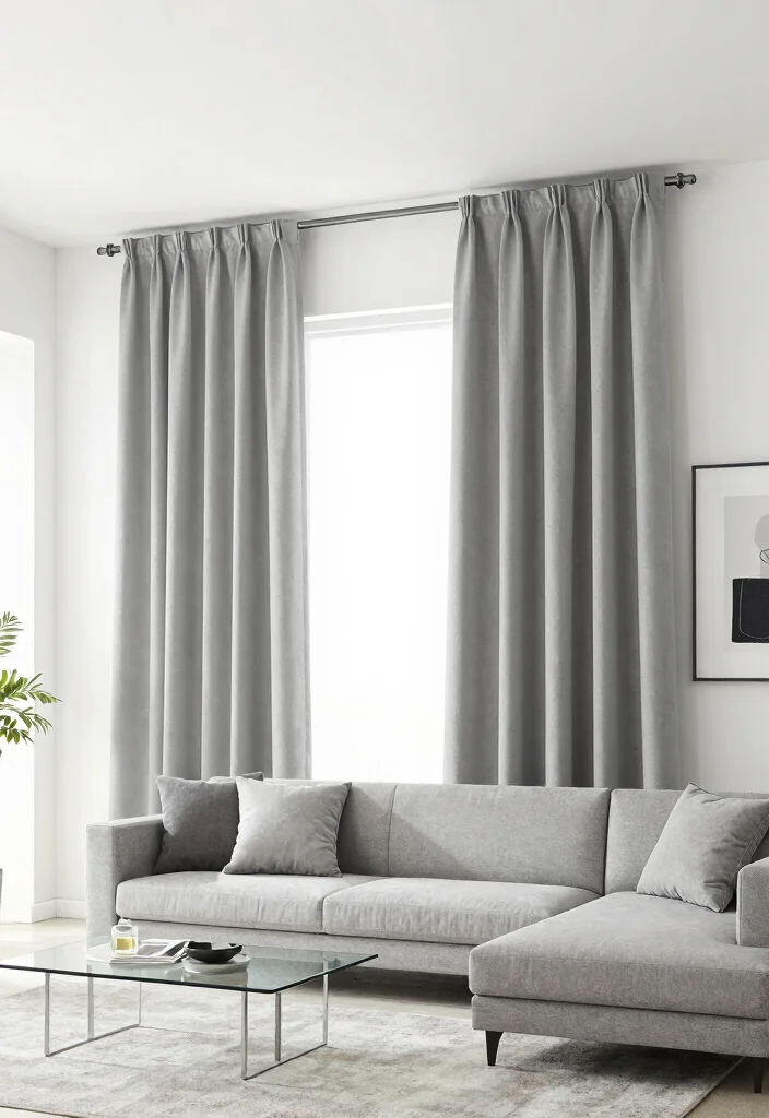 15 Ceiling Curtains Living Room Ideas for a Dramatic Soft Look - 10. Minimalist Ceiling Drapes 1