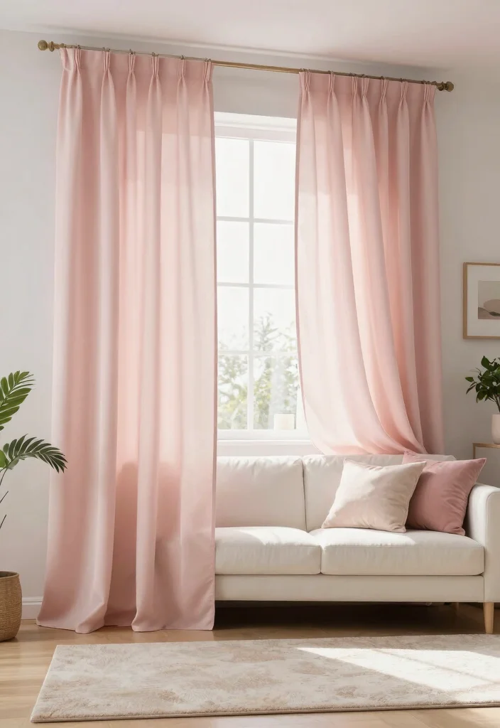 15 Ceiling Curtains Living Room Ideas for a Dramatic Soft Look - 12. Soft Pastel Drapes 1