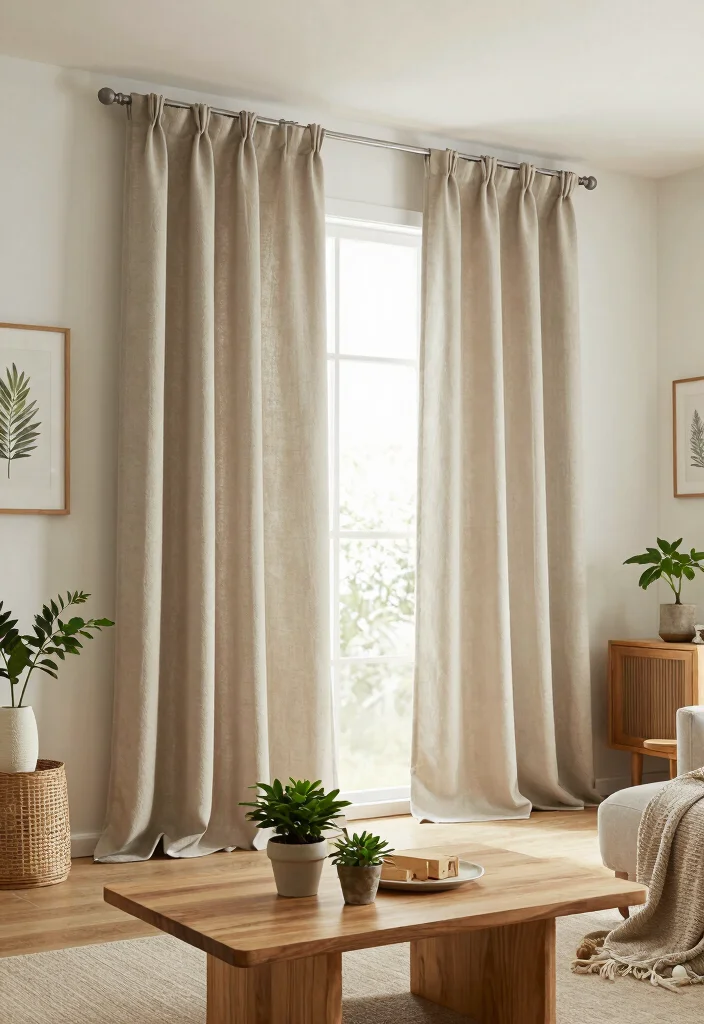 15 Ceiling Curtains Living Room Ideas for a Dramatic Soft Look - 15. Eco-Friendly Drapes 1