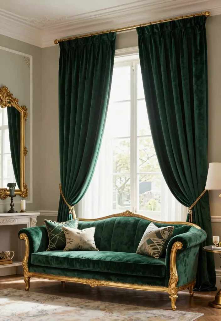 15 Ceiling Curtains Living Room Ideas for a Dramatic Soft Look - 7. Velvet Drapes for Luxe Appeal 1