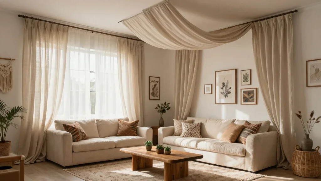 15 Ceiling Curtains Living Room Ideas for a Dramatic Soft Look