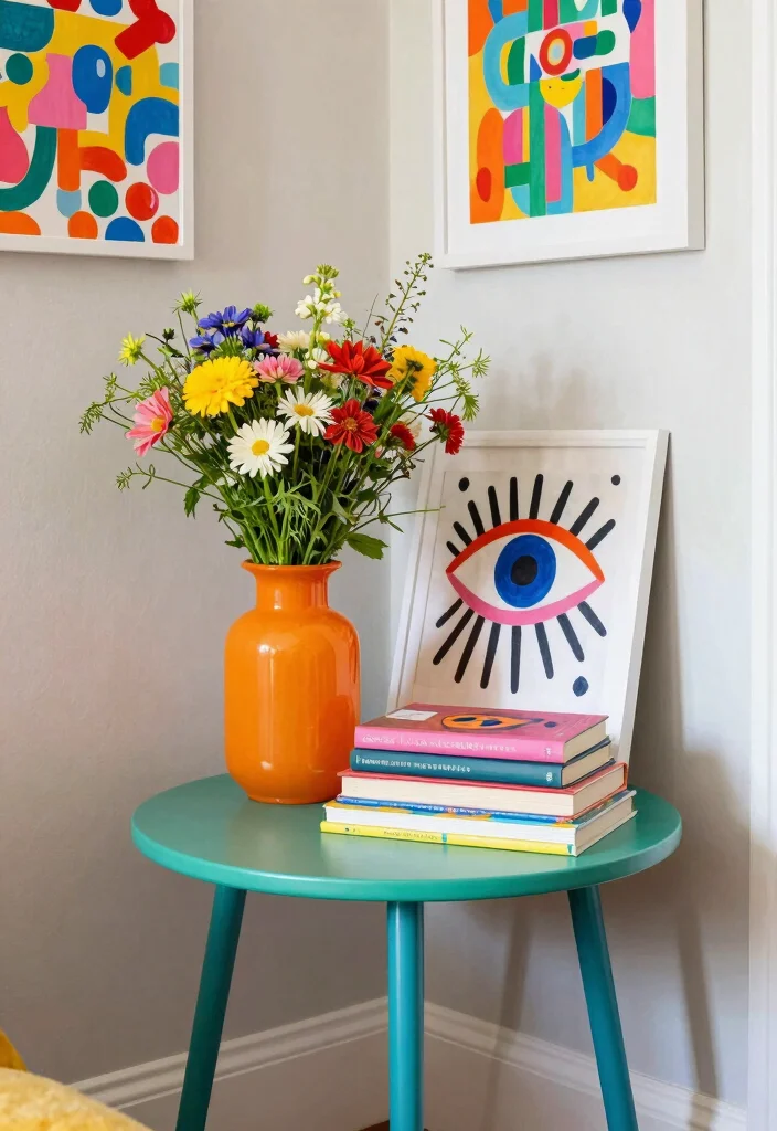 15 Corner Table Decor Living Room Ideas Small Styled Touch - 5. Colorful Accents 1