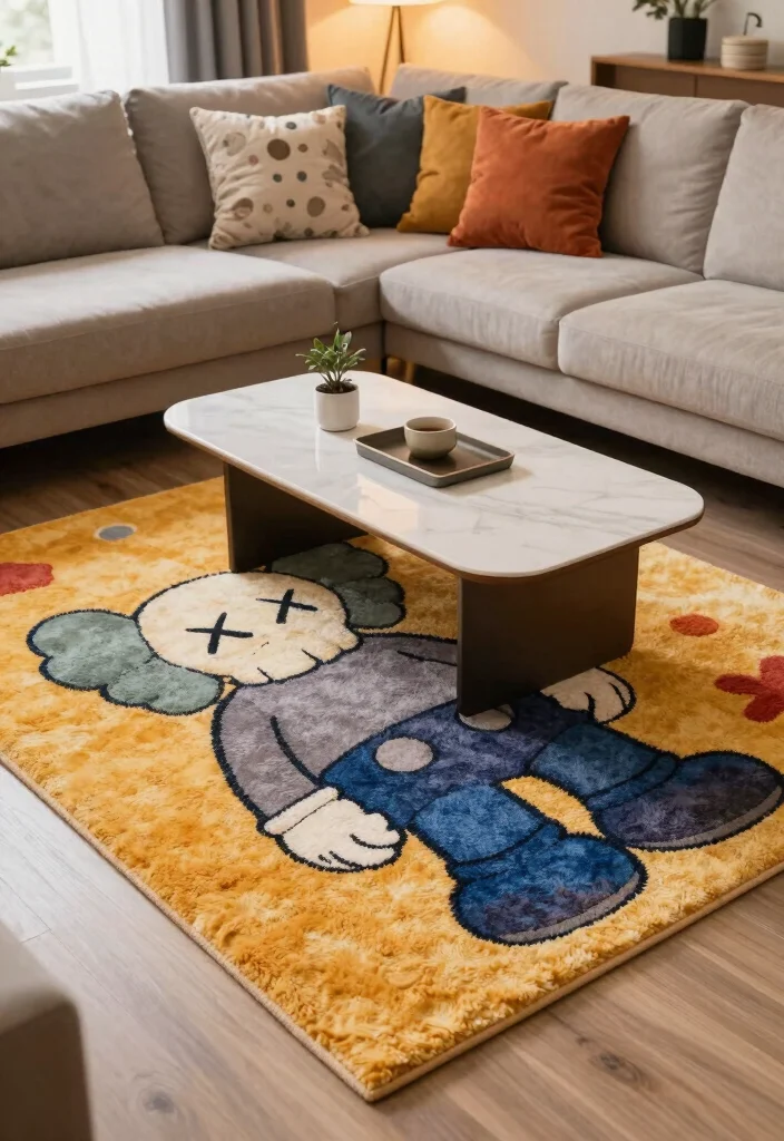 15 Kaws Living Room Decor Ideas Modern Art Inspired Style - 6. Kaws-Inspired Rugs for a Cozy Touch 1