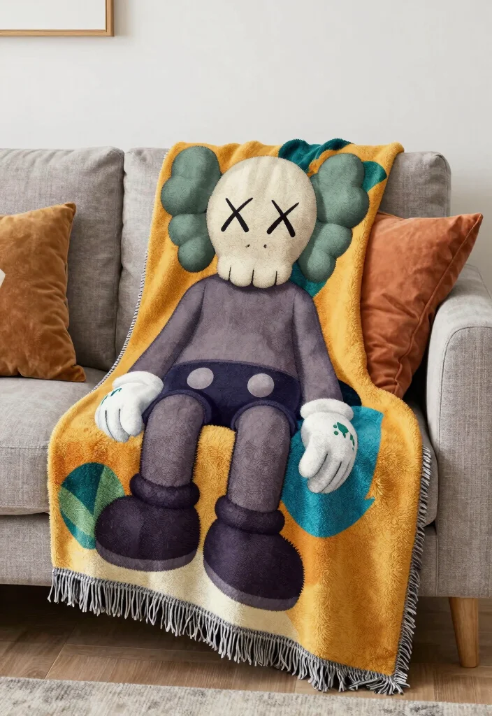 15 Kaws Living Room Decor Ideas Modern Art Inspired Style - 8. Playful Kaws-Inspired Throws and Blankets 1