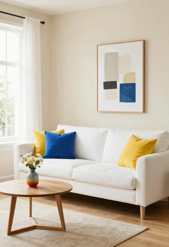 15 Light Couch Living Room Ideas for a Bright, Airy Look - 1. Minimalist White Sofa with Bold Accents 1
