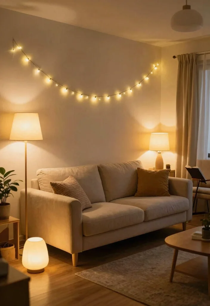 15 Light Couch Living Room Ideas for a Bright, Airy Look - 13. Creative Lighting Solutions 1