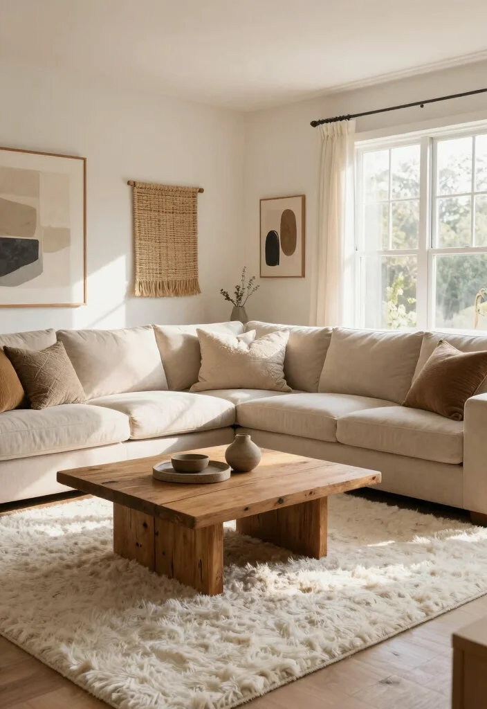 15 Light Couch Living Room Ideas for a Bright, Airy Look - 2. Light Beige Sectional with Textured Elements 1