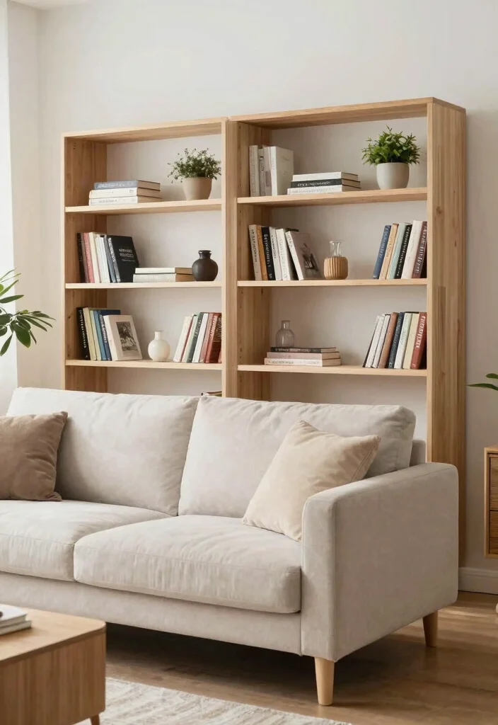 15 Light Couch Living Room Ideas for a Bright, Airy Look - 8. Open Shelving for Display and Storage 1