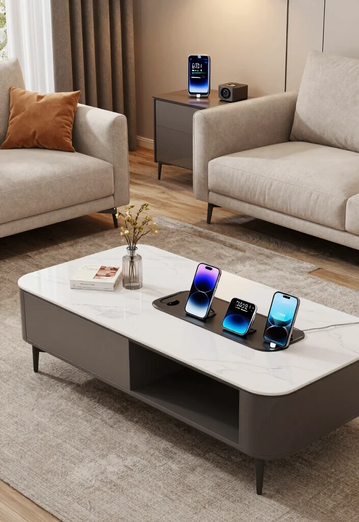 15 Living Room With Coffee Table Ideas for a Balanced Everyday Layout - 10. Smart Tech Integration 1