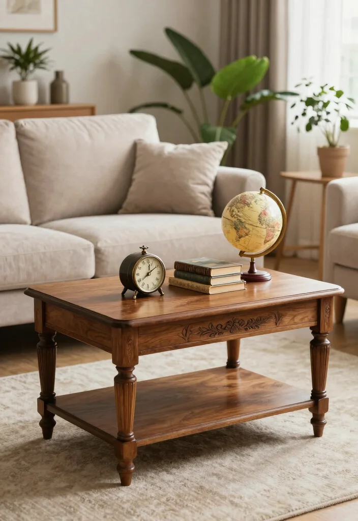 15 Living Room With Coffee Table Ideas for a Balanced Everyday Layout - 7. Vintage Charm 1