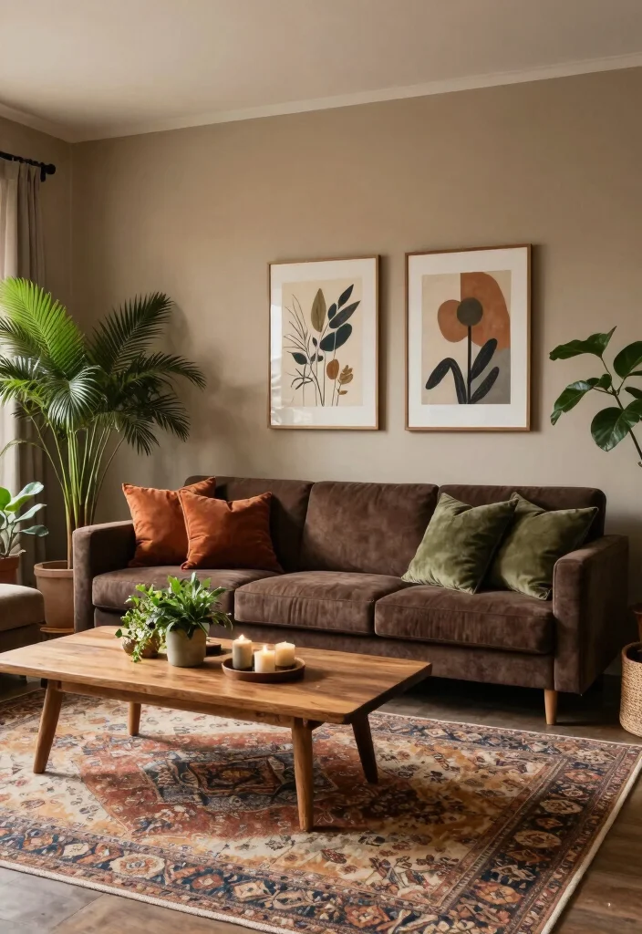 15 Living Room With Dark Brown Couch Ideas: Warm Grounded Style - 2. Earthy Color Palettes 1