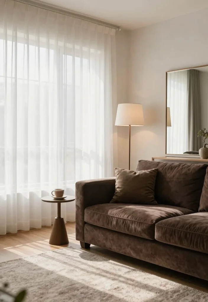 15 Living Room With Dark Brown Couch Ideas: Warm Grounded Style - 4. Natural Light and Large Windows 1