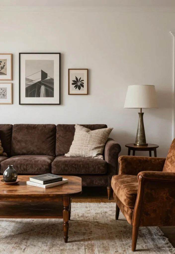 15 Living Room With Dark Brown Couch Ideas: Warm Grounded Style - 7. Mix of Old and New 1