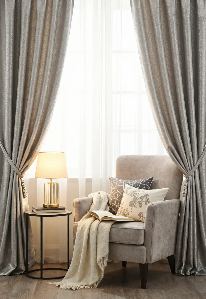 15 Silver Curtains Living Room Ideas: Subtle Glam Accent - 10. Create a Cozy Reading Nook 1