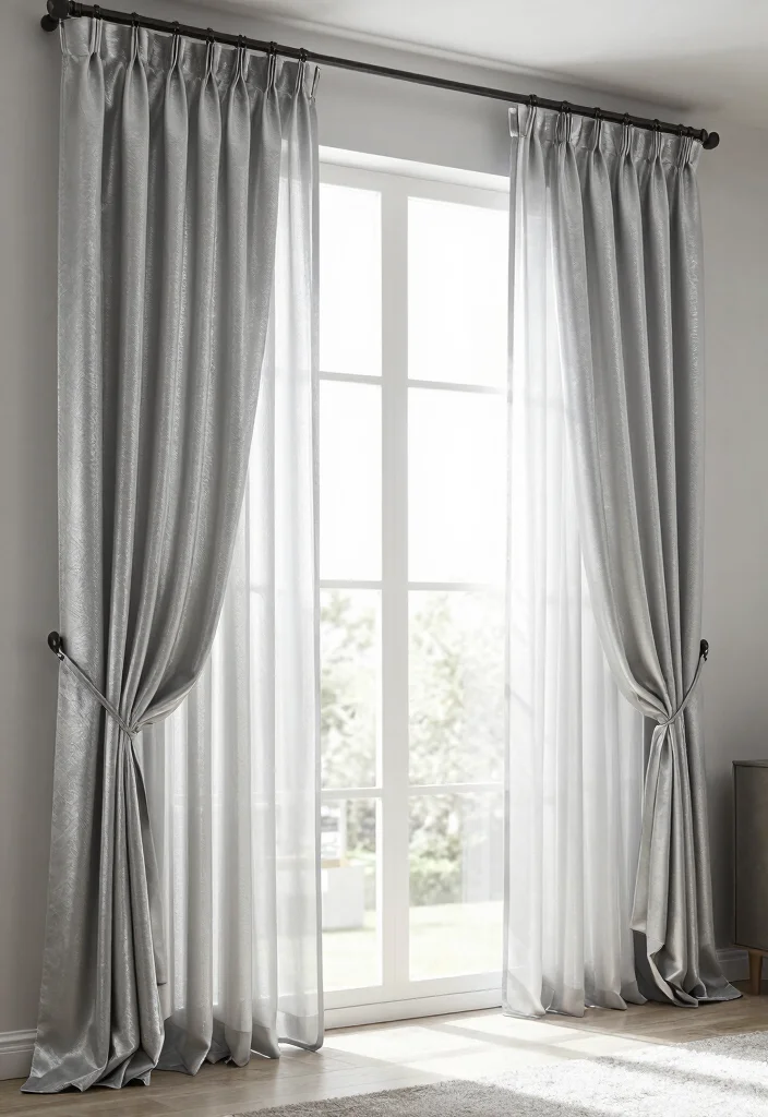 15 Silver Curtains Living Room Ideas: Subtle Glam Accent - 11. Use Silver Curtains to Frame a View 1