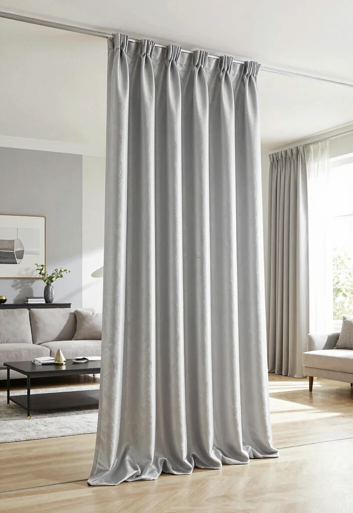 15 Silver Curtains Living Room Ideas: Subtle Glam Accent - 14. Create a Transitional Space 1