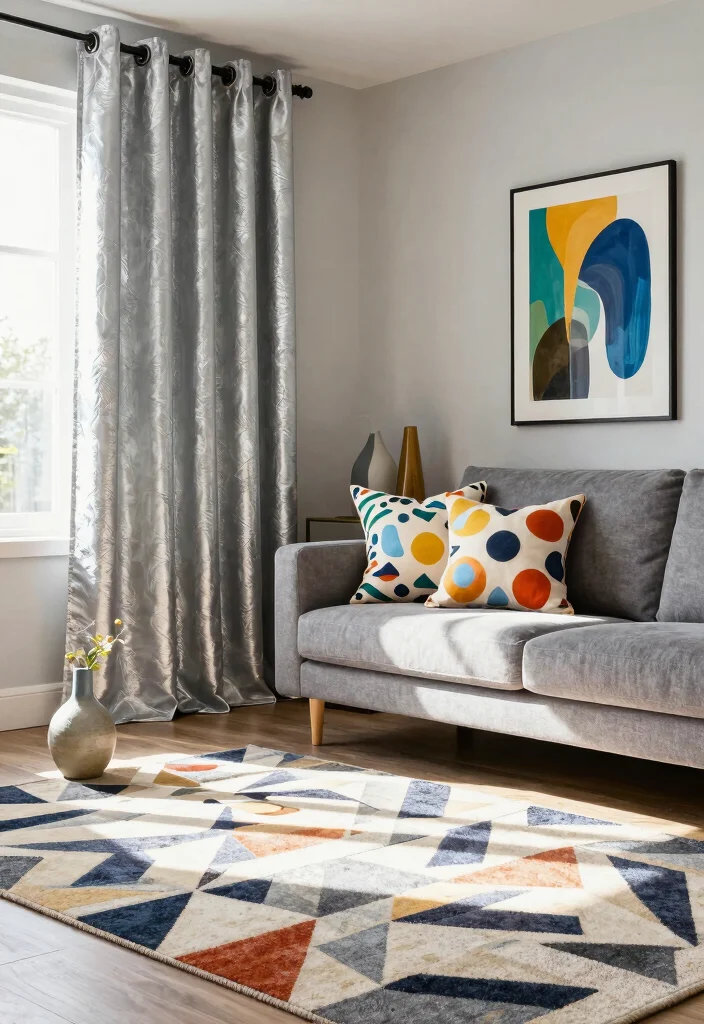 15 Silver Curtains Living Room Ideas: Subtle Glam Accent - 3. Play with Patterns and Prints 1
