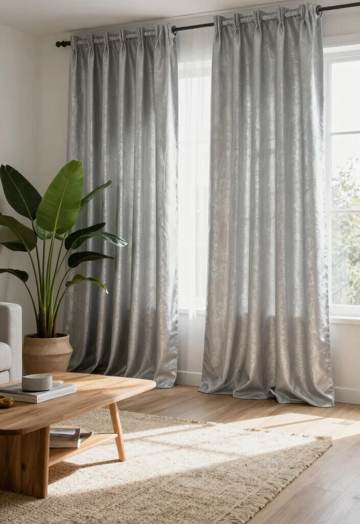 15 Silver Curtains Living Room Ideas: Subtle Glam Accent - 4. Bring in Natural Elements 1