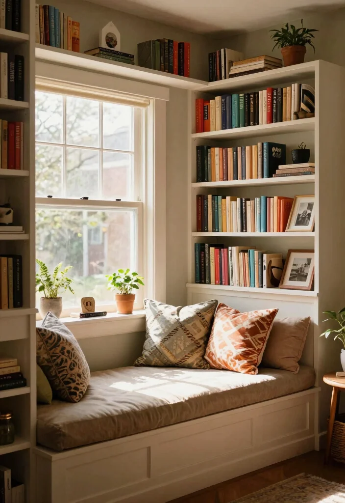 15 Under Window Decor Living Room Ideas for a Smart Cozy Use - 2. Built-In Bench with Bookshelves 1
