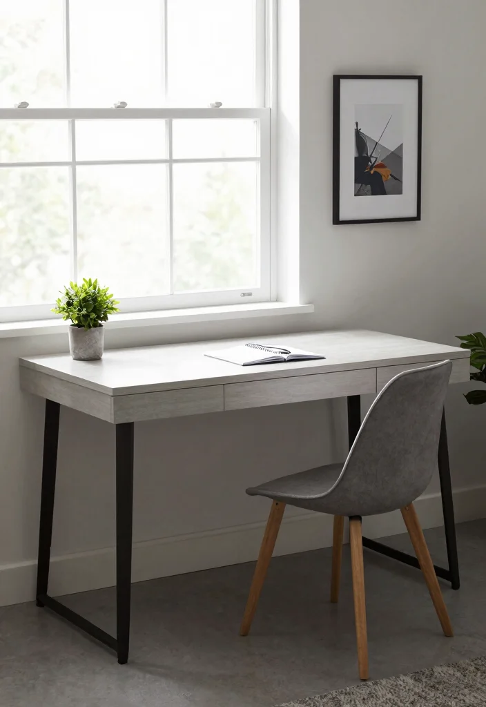15 Under Window Decor Living Room Ideas for a Smart Cozy Use - 7. Minimalist Desk Under Window 1