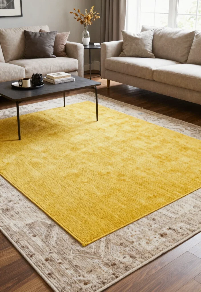 15 Yellow Rug Living Room Ideas: Bright Happy Pop - 10. Layering Techniques 1