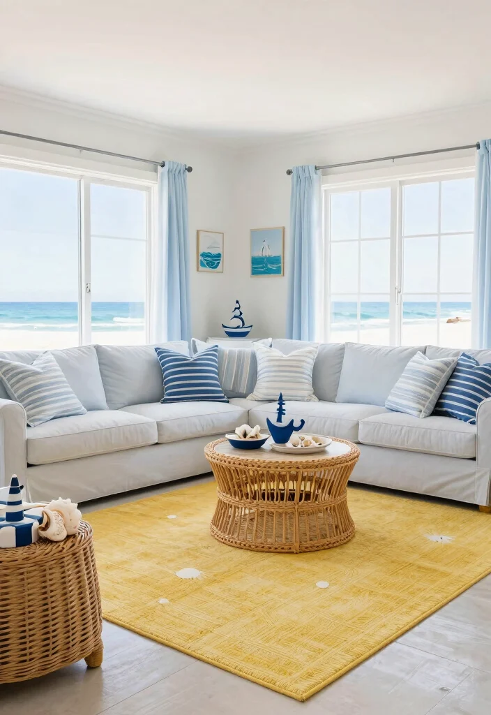 15 Yellow Rug Living Room Ideas: Bright Happy Pop - 5. Coastal Vibes 1
