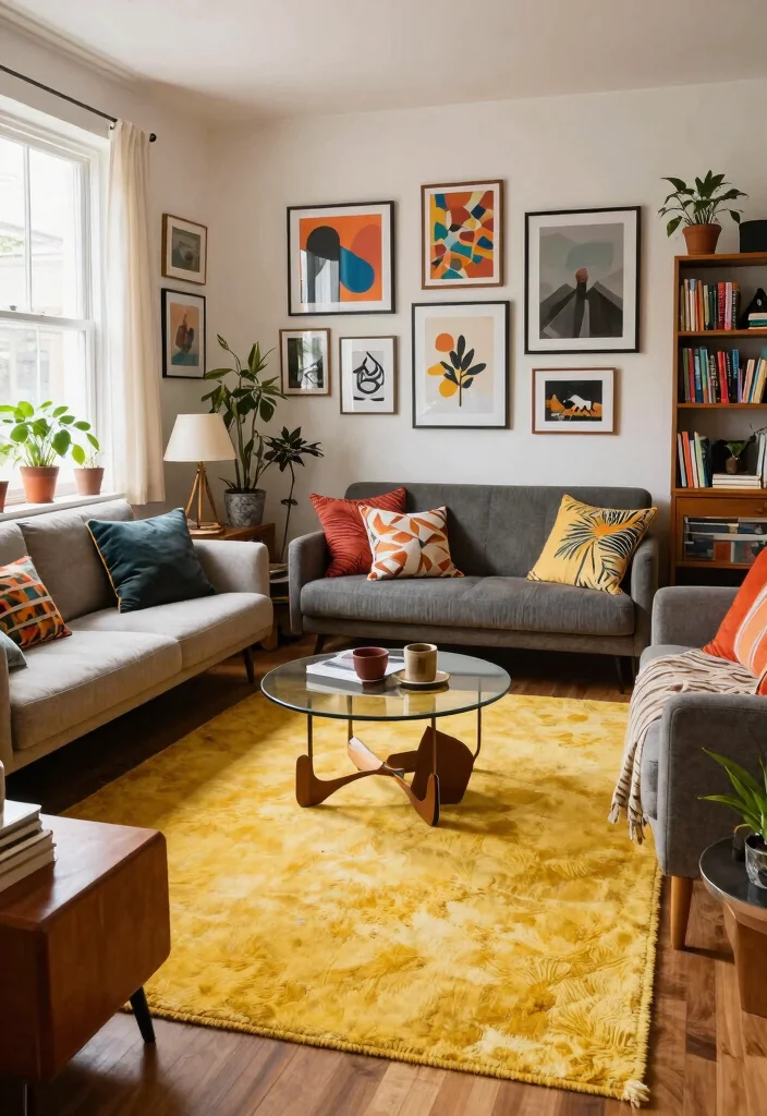 15 Yellow Rug Living Room Ideas: Bright Happy Pop - 7. Eclectic Mix 1