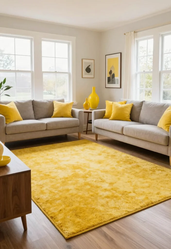 15 Yellow Rug Living Room Ideas: Bright Happy Pop - 9. Vibrant Accents 1