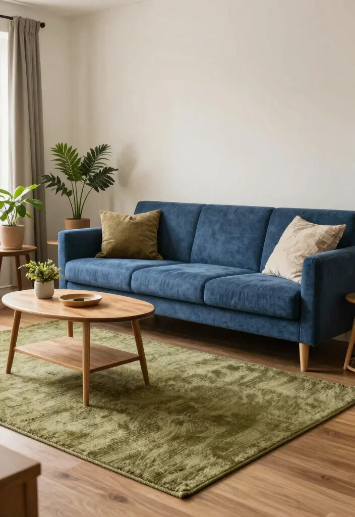16 Blue Couch Living Room Rugs Ideas Perfect Color Pairings - 10. Earthy Olive Green 1