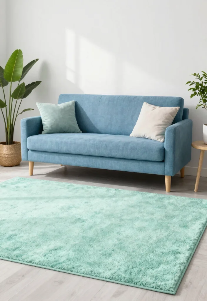 16 Blue Couch Living Room Rugs Ideas Perfect Color Pairings - 15. Cool Mint Green 1