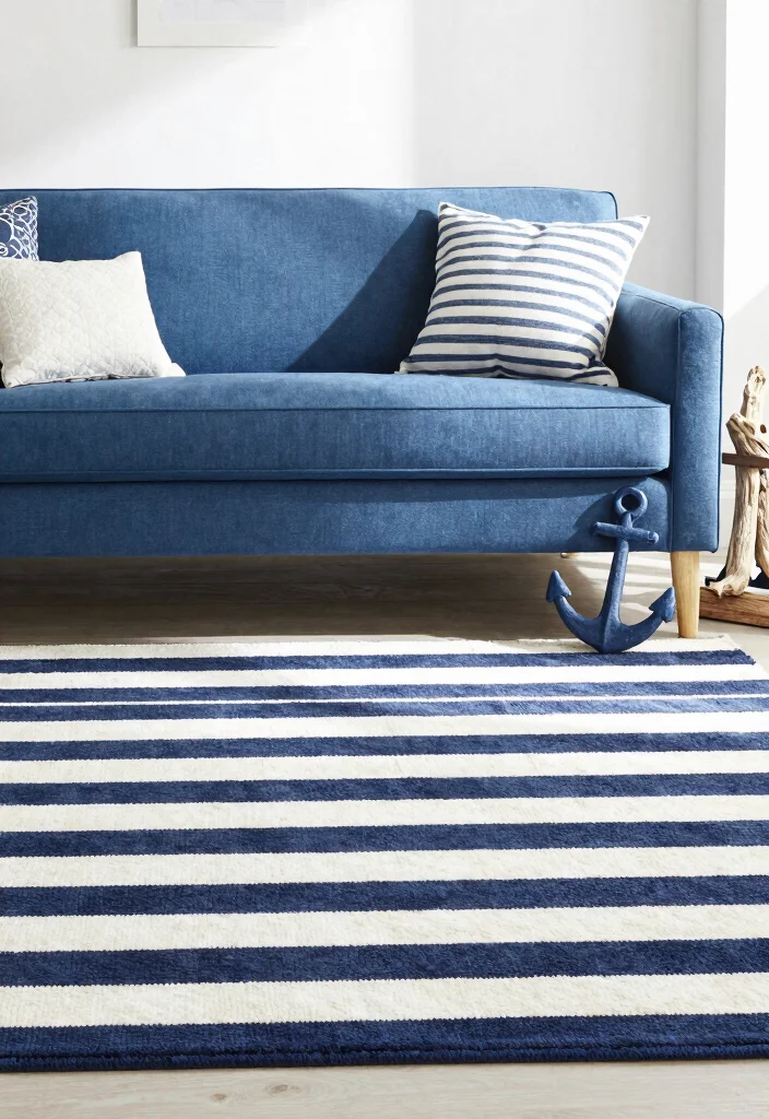16 Blue Couch Living Room Rugs Ideas Perfect Color Pairings - 2. Nautical Stripes 1