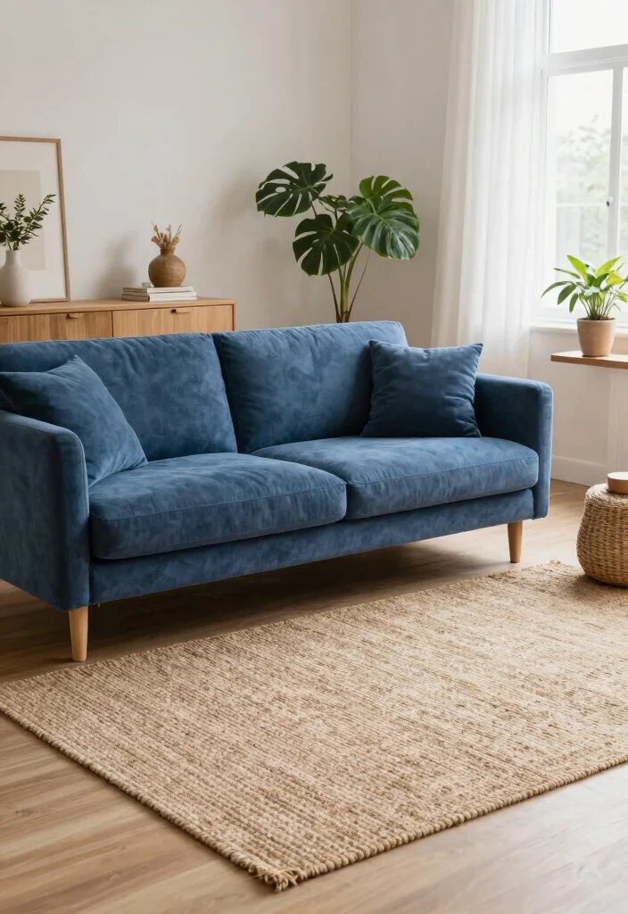 16 Blue Couch Living Room Rugs Ideas Perfect Color Pairings - 3. Textured Jute 1